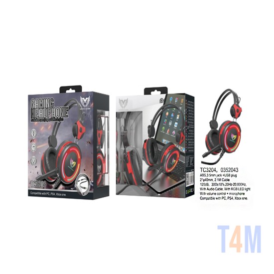 MTK GAMING HEADPHONES TC3204 RJ+NE WITH CABLE RED+BLACK
